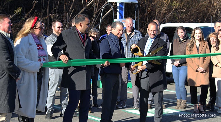 Ribbon cutting ceremony for Marcotte Ford EV charging station