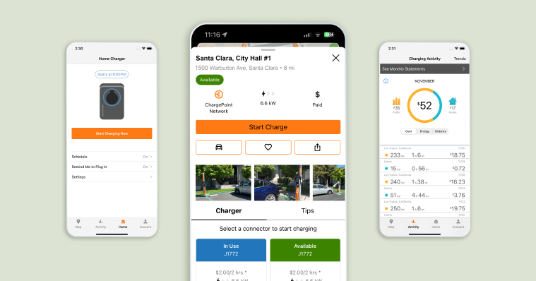 ChargePoint app screens