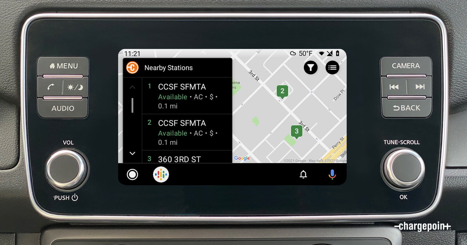 Nearby EV charging stations on Android Auto and ChargePoint