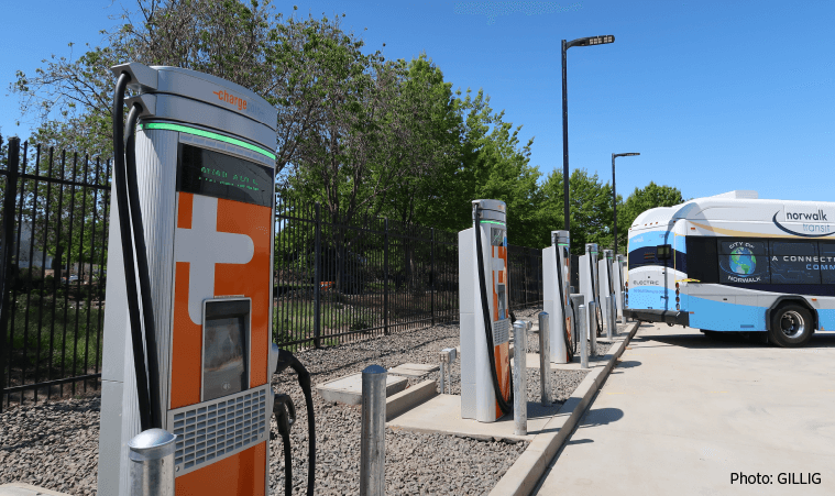 Row of transit bus chargers