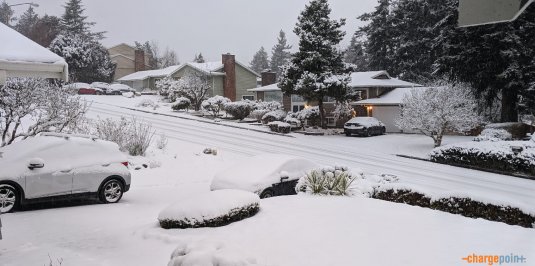 A Chevy Bolt EV in Snowy Seattle